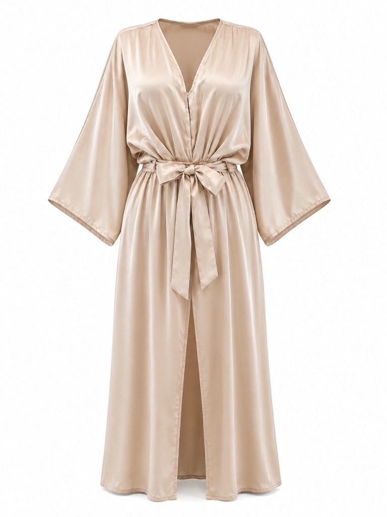 Elegant Champagne Satin Maxi Evening Dress New | 327